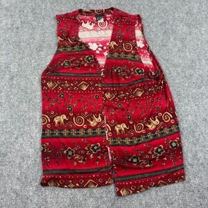 Nikki Morgan Vest 18W Red Elephant Print Boho Sleeveless Excellent Women's